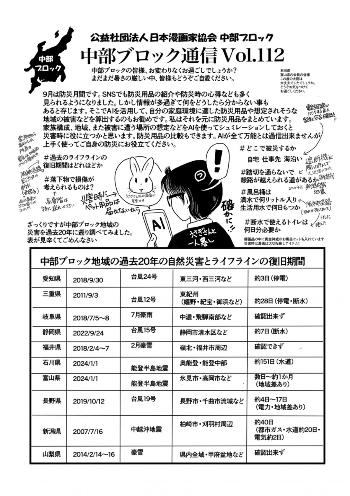 届きました！　今回も掲載が遅くなり申し訳ありません！「中部ブロック通信 Vol.112」です！